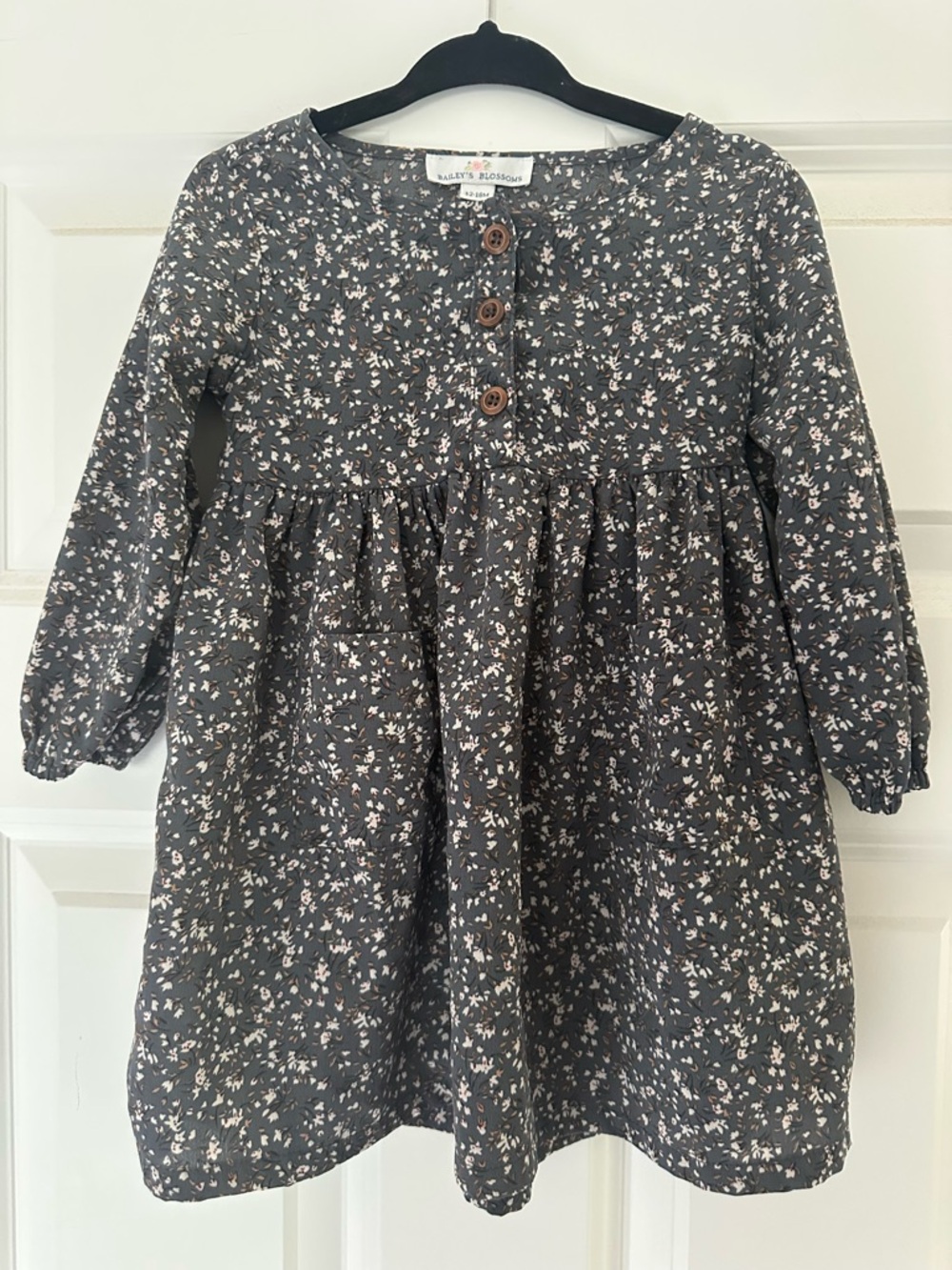 Bailey’s Blossoms Charcoal Floral‎ Long-Sleeve Girls Dress